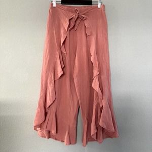 Venus Wrap Ruffle Palazzo Wide Leg Flowy Tie Cover Up Beach Swim Pants Small Med